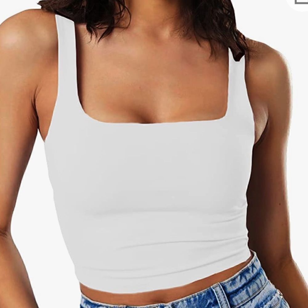 White cropped square neck tank